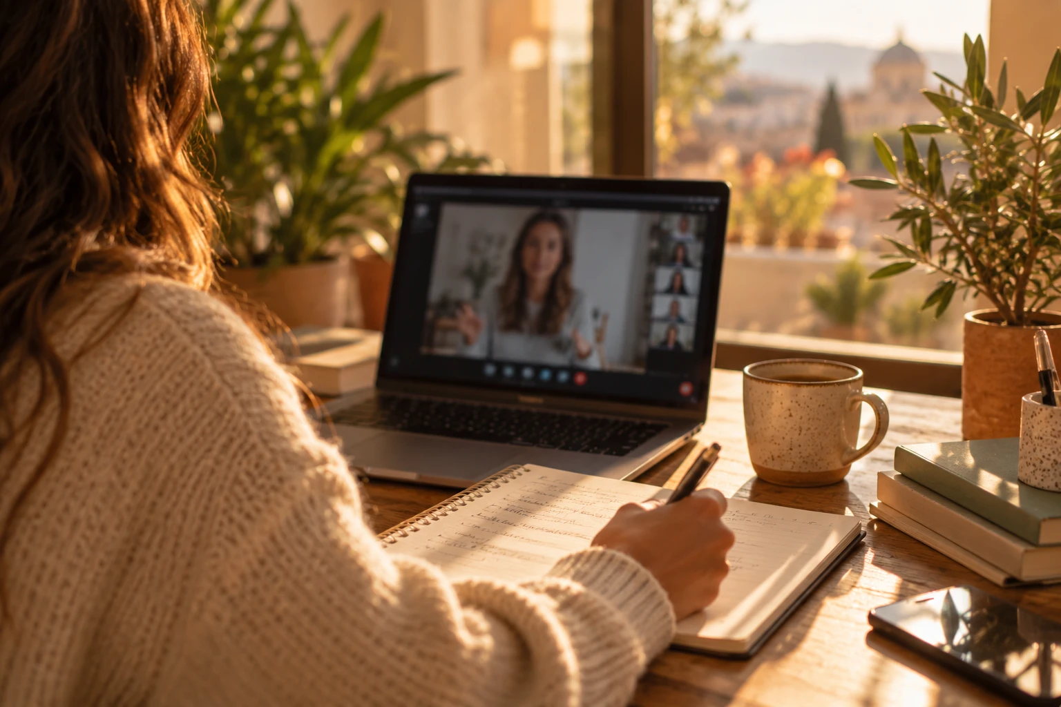 Alumna en una clase de inglés online desde casa